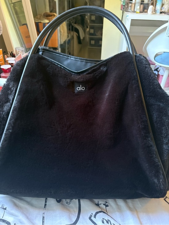 ALO Yoga Handbags - ALO Yoga Black Faux-Fur Tote with Curved Handles